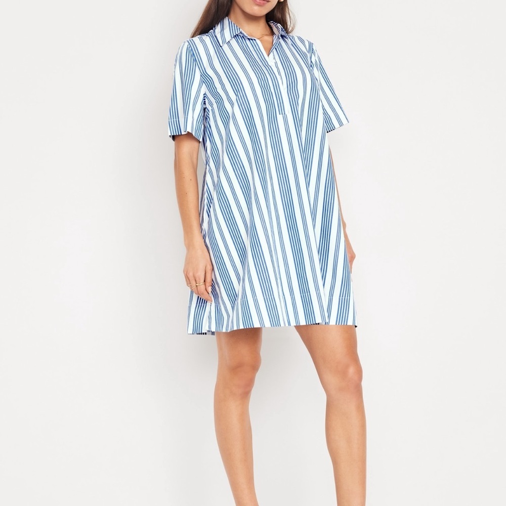 Old Navy Striped Blue and White Mini Shirt Dress
